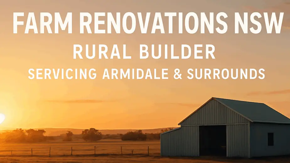 A panoramic view of a rural Australian property at sunrise, showing a flat open field with a modest barn structure and a clear horizon. Alt: Barndominium site assessment and zoning planning in NSW.